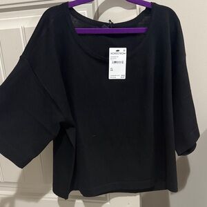 Nordstrom Black Boxy Short-Sleeve Sweatshirt Top